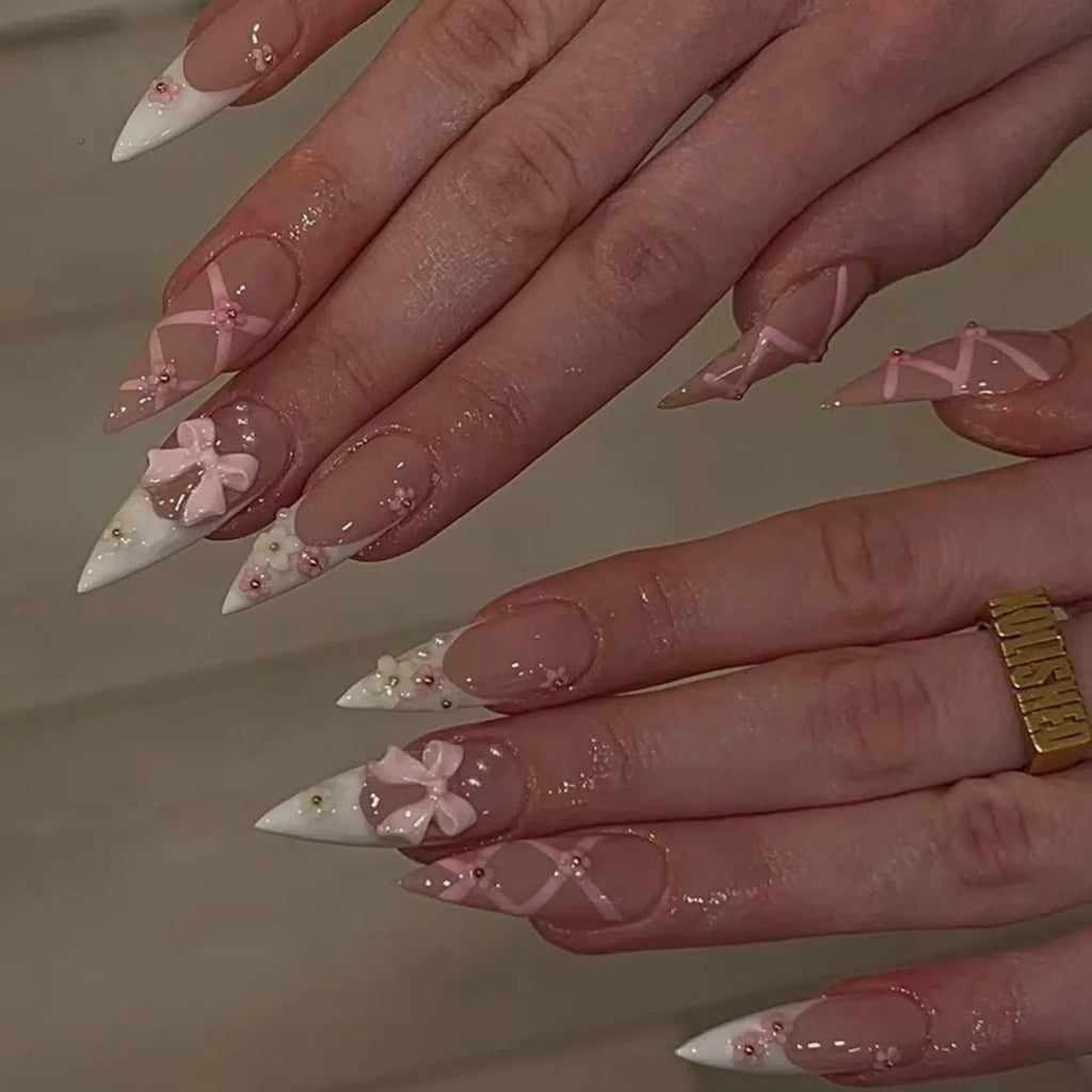 French Tip Fake Nails Almond