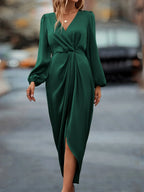 Solid Color Autumn Midi Dress