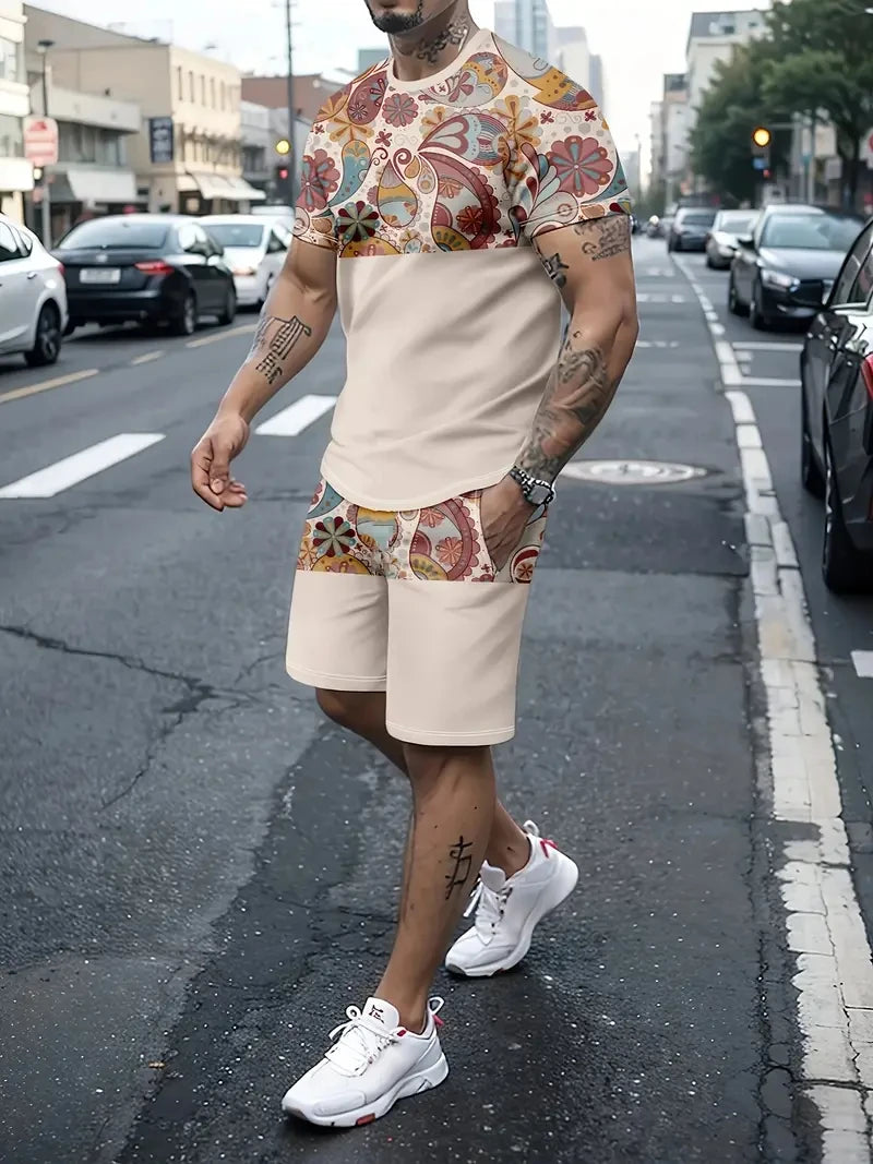 Letter Print Elastic Waist Shorts Set