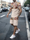 Letter Print Elastic Waist Shorts Set