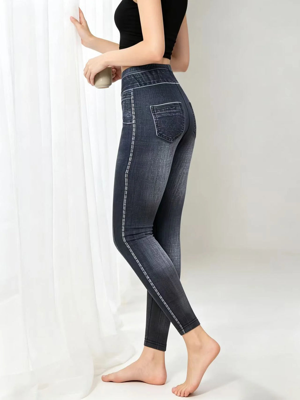 Faux Denim Print Leggings