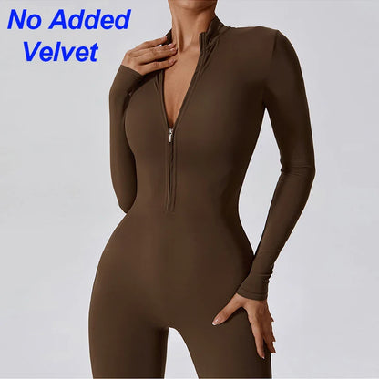 Long Sleeve Fleece Workout Jumpsuit
