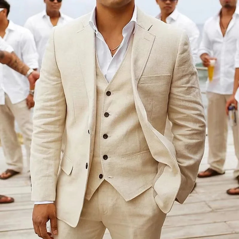 Linen Three-Piece Beach Wedding Tuxedo