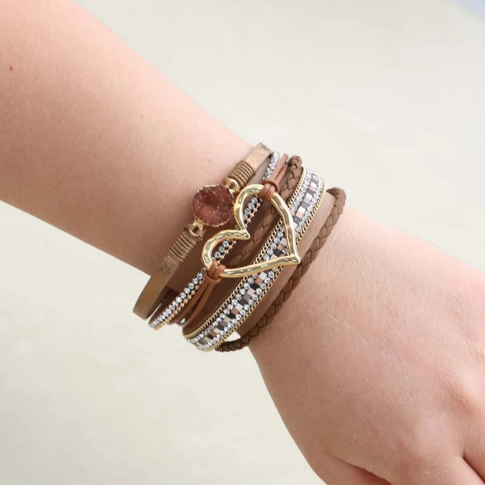 Love Heart Charm Leather Bracelet