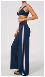 Nylon Striped Sleeveless True-To-Size Fit Two-Piece Yoga Set