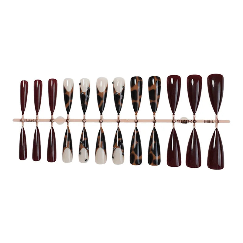 Leopard Print French False Nails