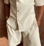Corduroy Shirt Shorts Beach Set