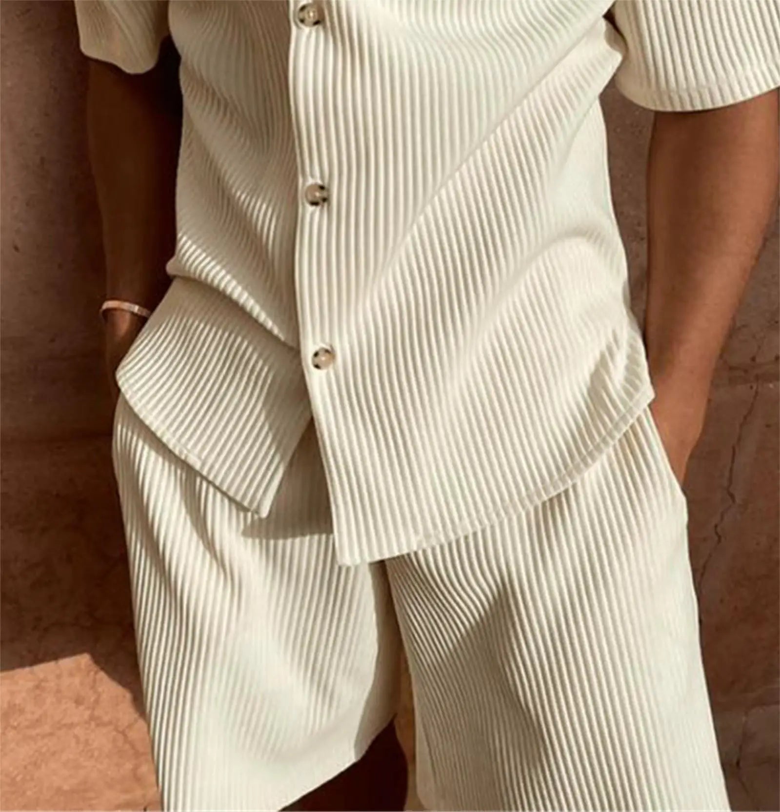 Corduroy Shirt Shorts Beach Set