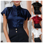 Satin Solid Button Front Regular Fit Blouse