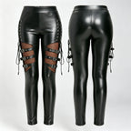 Patent Leather Hollow-Out Skinny Pants