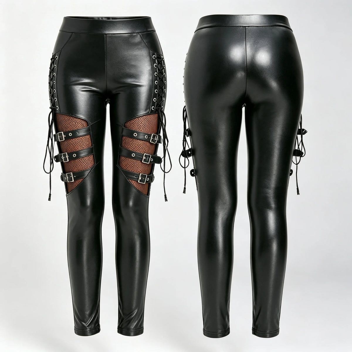 Patent Leather Hollow-Out Skinny Pants