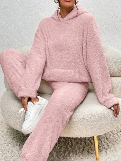 Women’s Plush Hooded Sweatshirt & Trousers 2-Piece Set