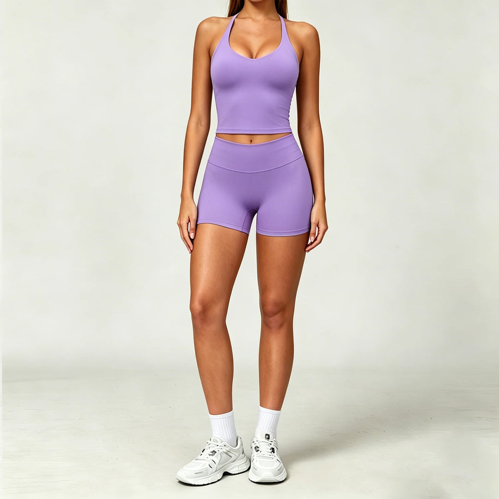 Nylon Solid True-To-Size Fit Two-Piece Yoga Set