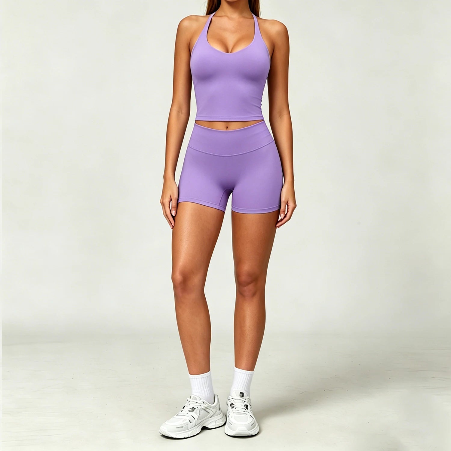 Nylon Solid True-To-Size Fit Two-Piece Yoga Set