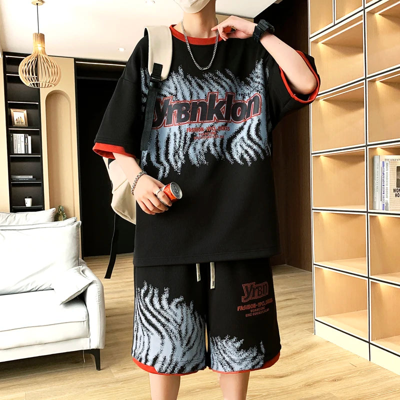 Print Streetwear Tracksuit Shorts Set