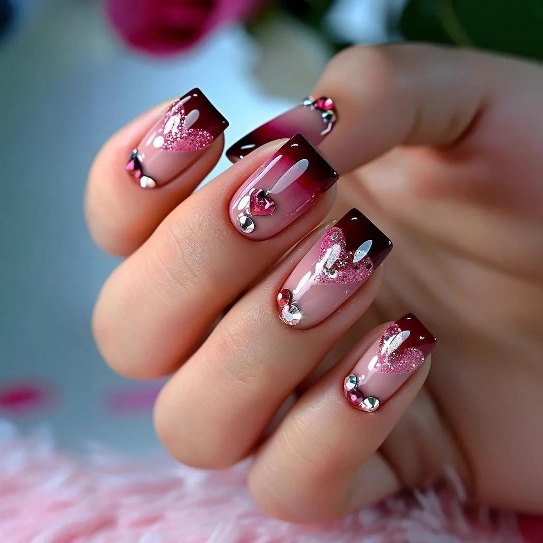 Gothic False Nails Dark Red