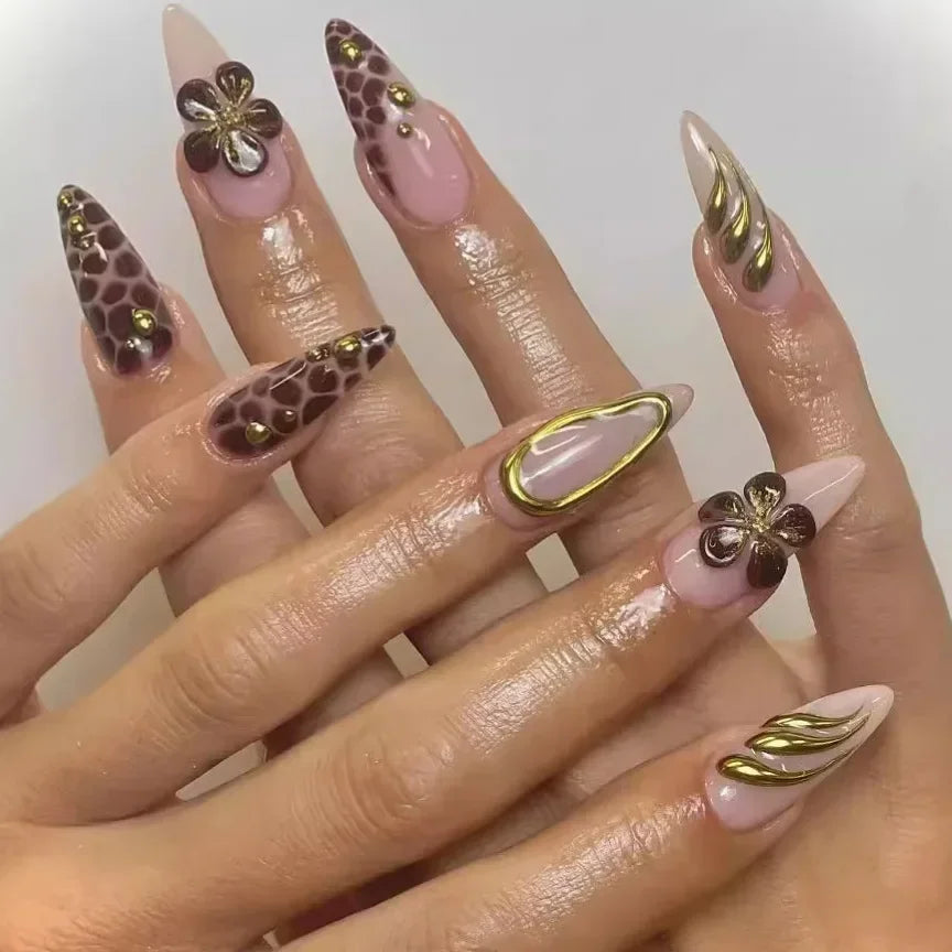 Leopard Print French False Nails