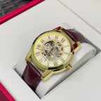 AOKULASIC Skeleton Leather Automatic Watch
