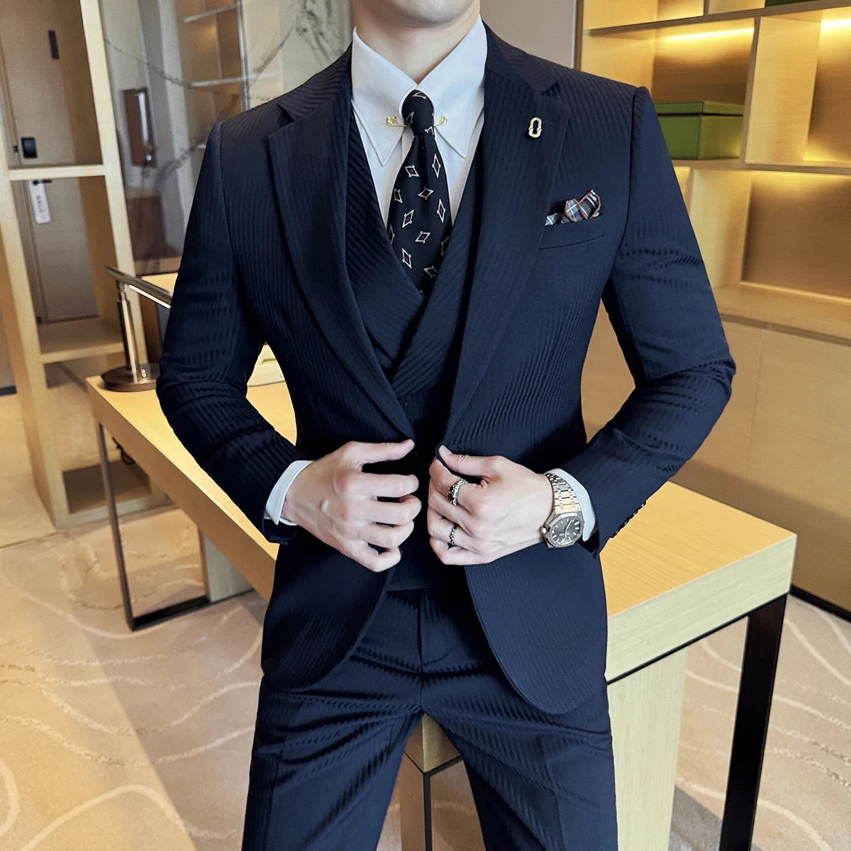 Luxury Stripe Korean Slim Tuxedo Set