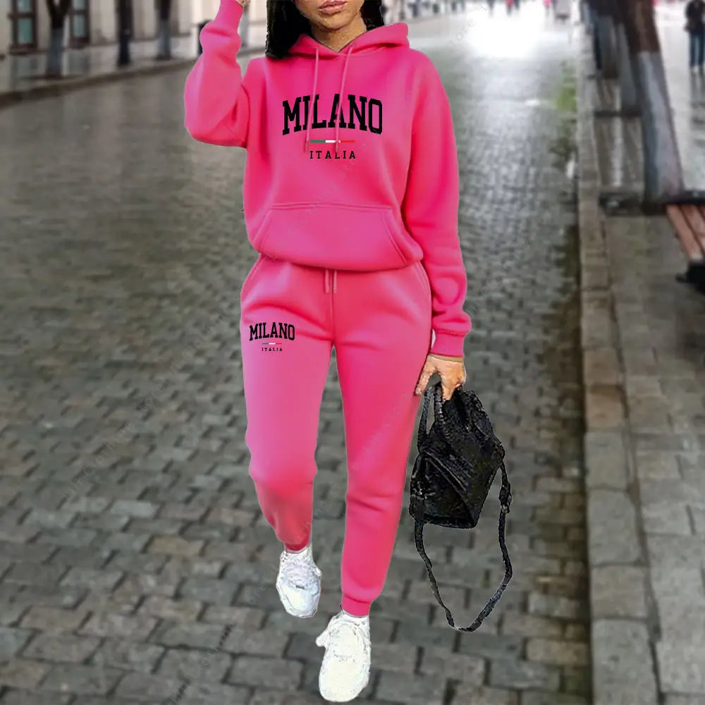 Letter Print Hoodie Tracksuit Set