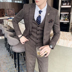 Lattice Plaid Three-Piece Formal Suit