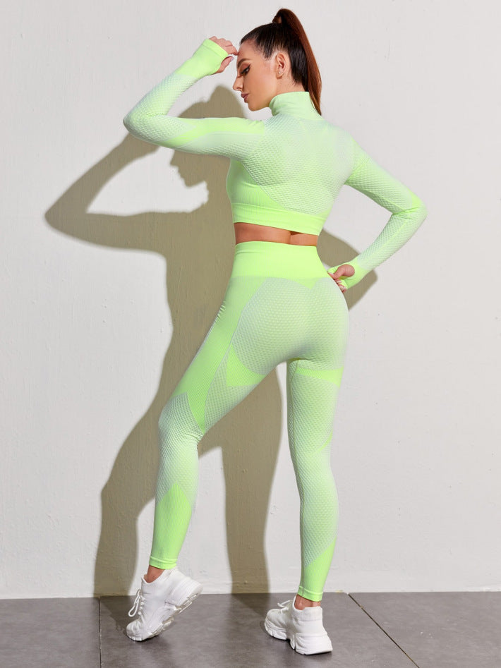 Polyester Long Sleeve True-To-Size Fit Two-Piece Yoga Set