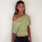 Polyester Solid Asymmetric Collar True-To-Size Fit Top