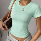 Blended Solid Crew Neck Slim Fit Top