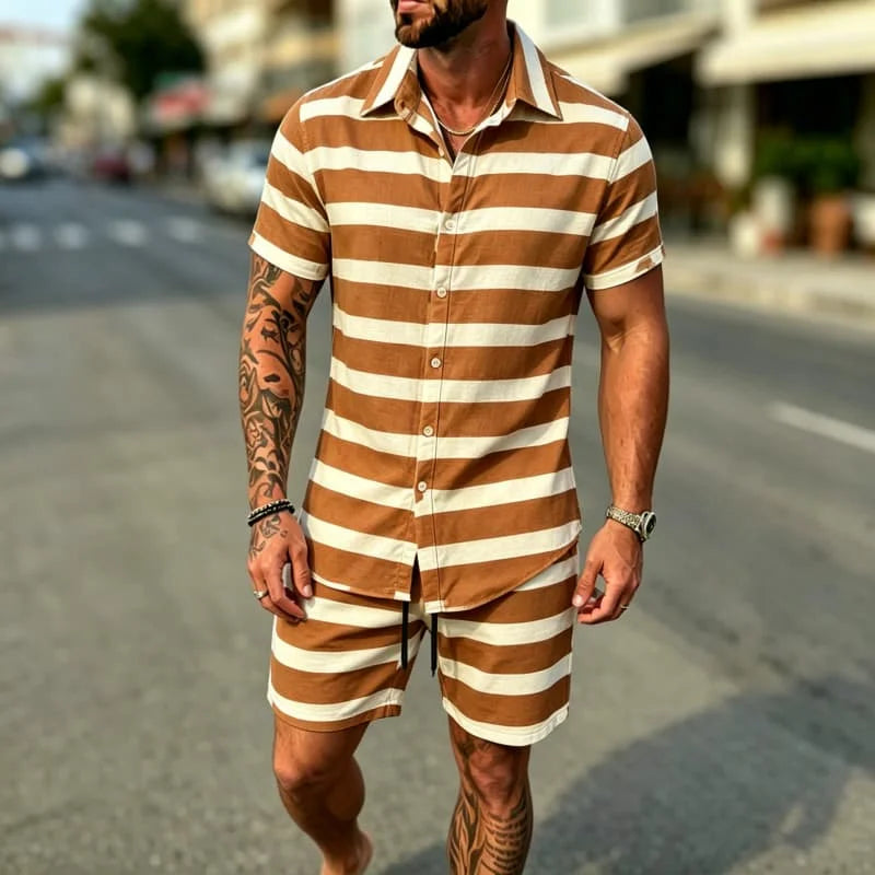 Striped Printed Shirt Shorts Set