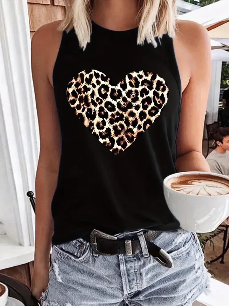 Leopard Heart Graphic Tank Top