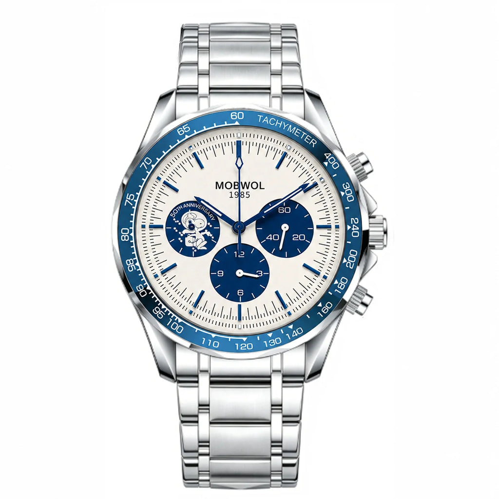 MOBWOL Blue Bezel Steel Watch