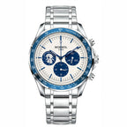 MOBWOL Blue Bezel Steel Watch