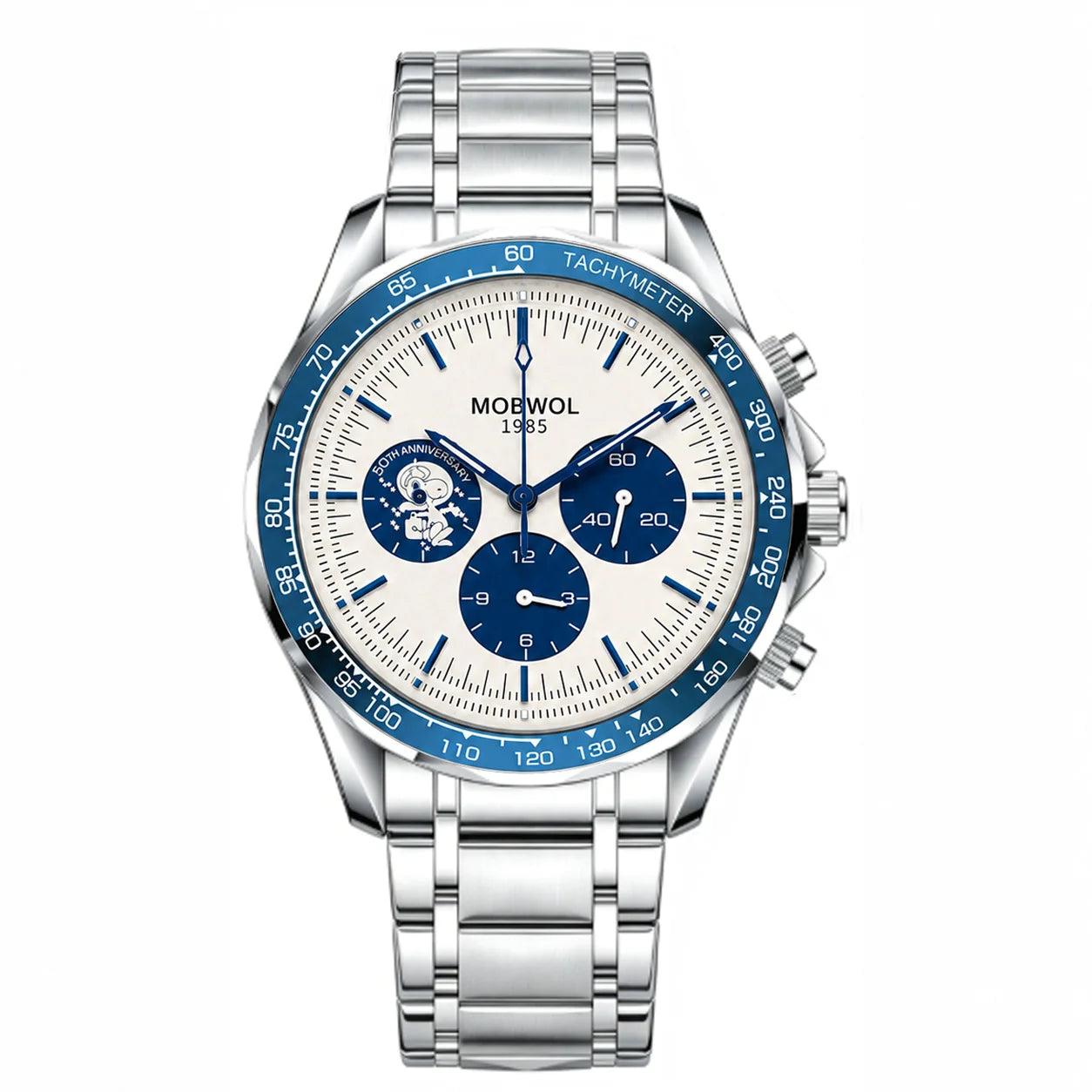 MOBWOL Blue Bezel Steel Watch