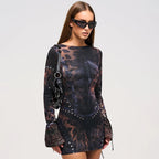 Leopard Print Slim Flare Sleeve Mini Dress