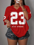 Blended Letter Print V-Neck True-To-Size Fit T-Shirt