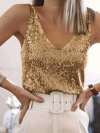Sequin V-Neck Tank Top