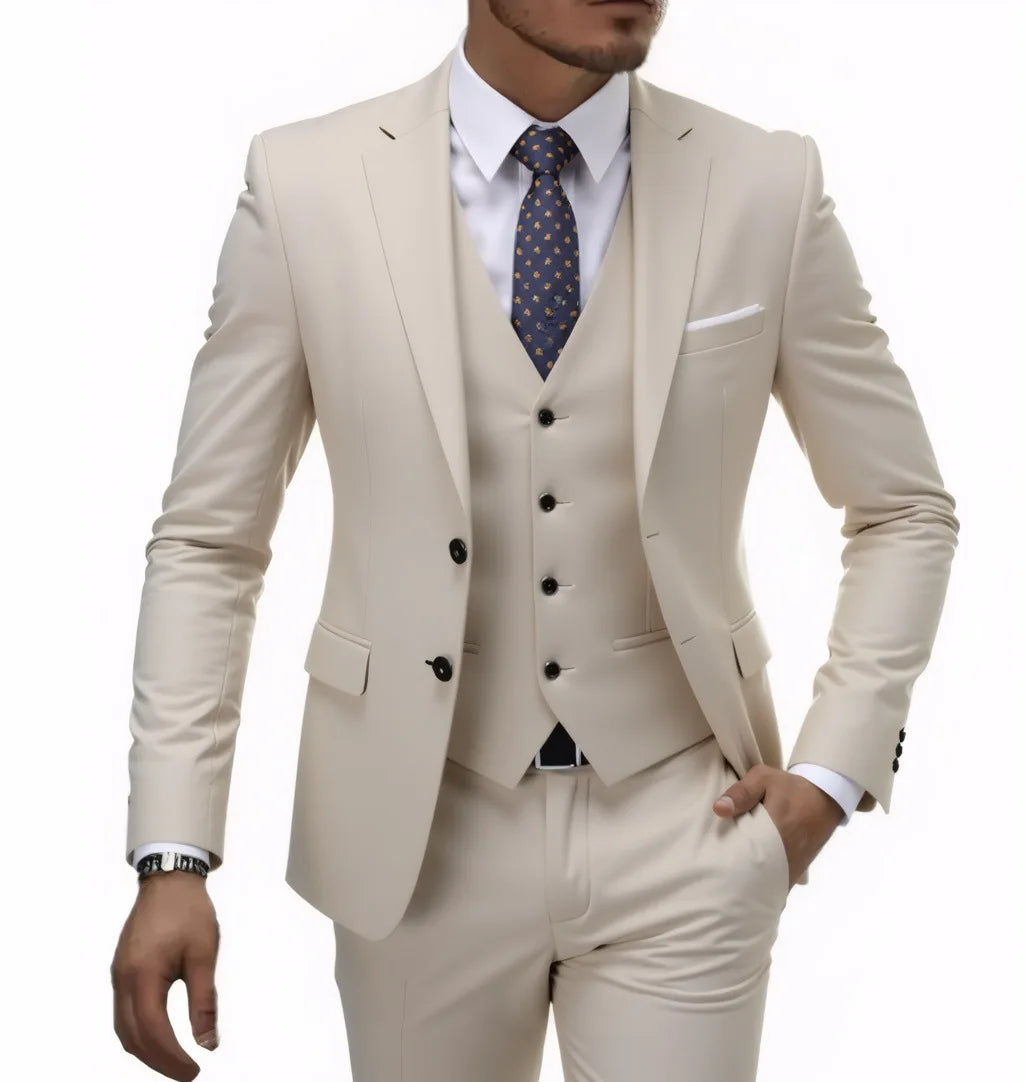 Three-Piece Solid Two-Button Suit Set