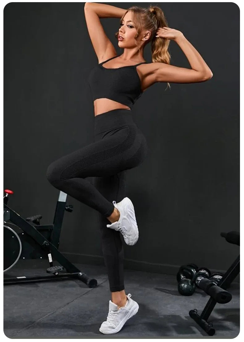 Nylon Geometric Print Sleeveless Two-Piece Yoga Set