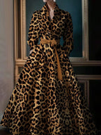 Boho Leopard Print Maxi Shirt Dress