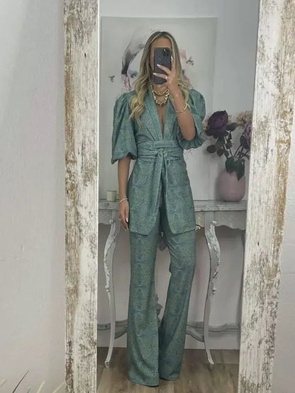 Women Fashion Printed Pant Suit