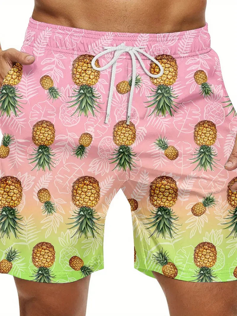Pineapple 3D Print Swim Trunks