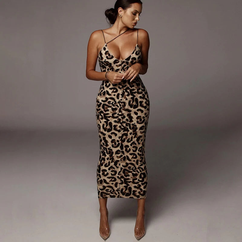 Leopard Print V-Neck Dress