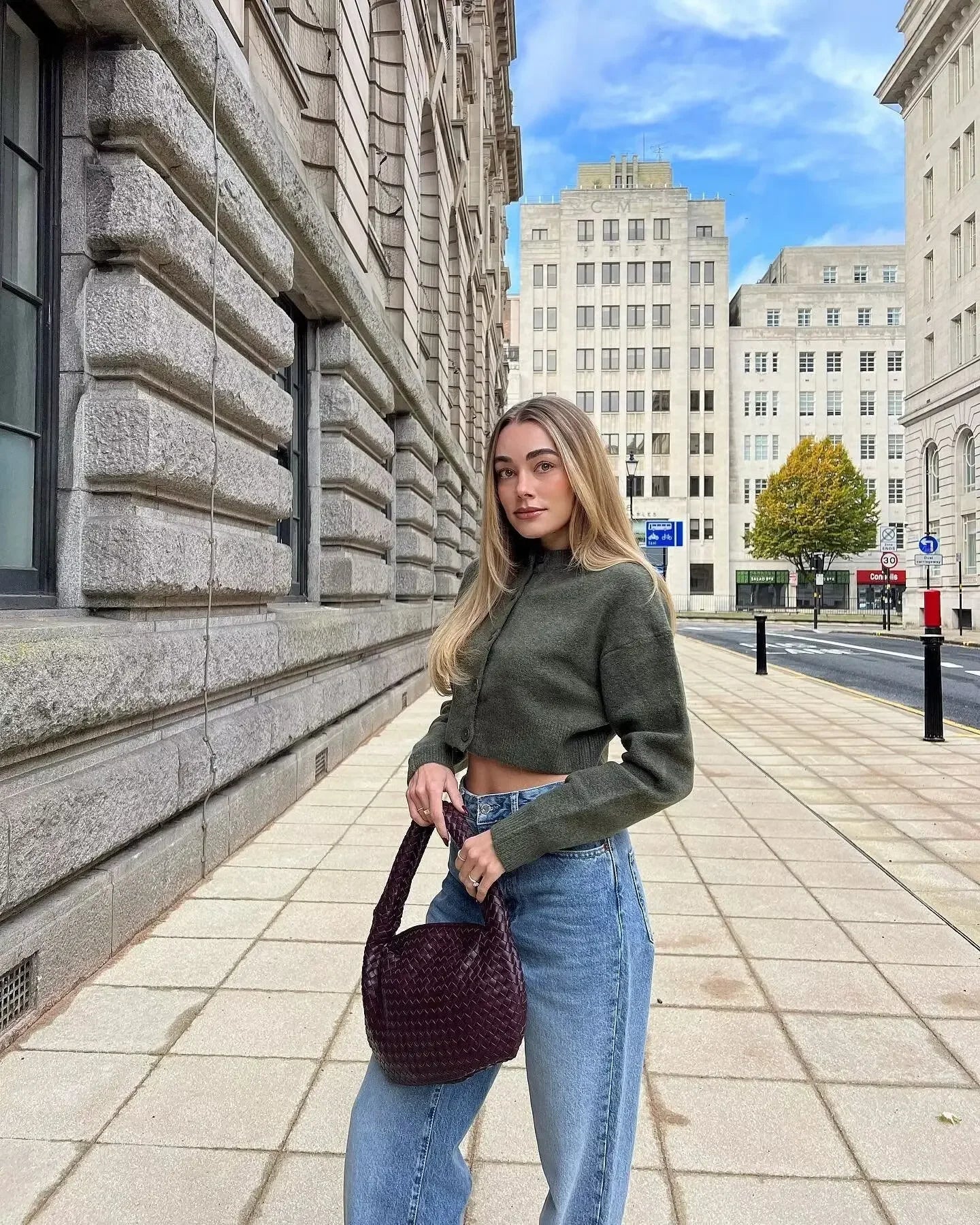 Beige Green Cropped Cardigan