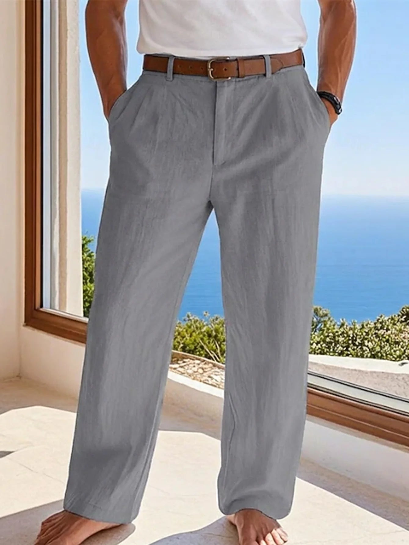 Loose Linen Pleated Casual Trousers
