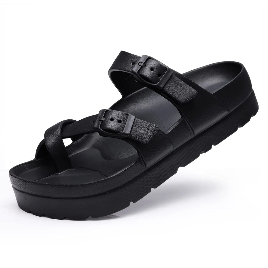 Women Buckle Platform Slides