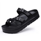 Women Buckle Platform Slides