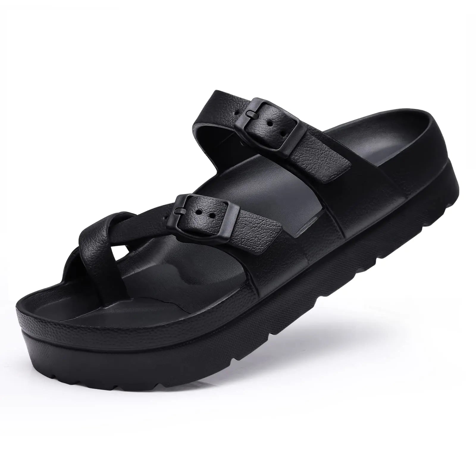 Women Buckle Platform Slides