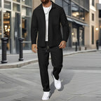 Waffle Zip Shirt Coat Trousers Set