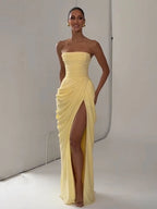 Strapless Pleated Long Dress