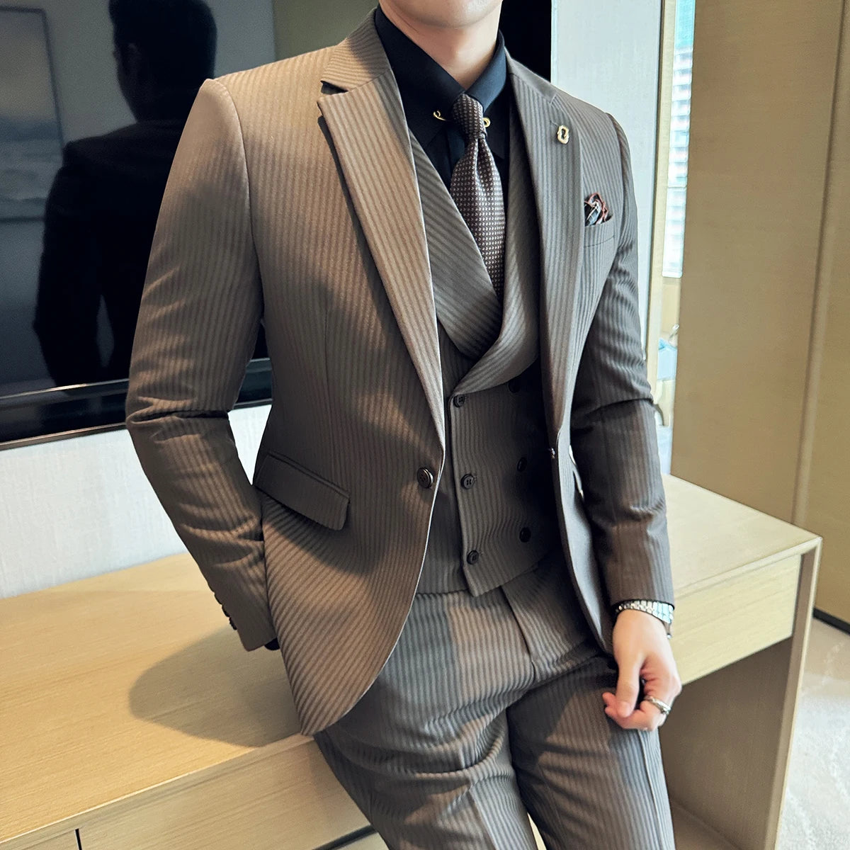 Luxury Stripe Korean Slim Tuxedo Set